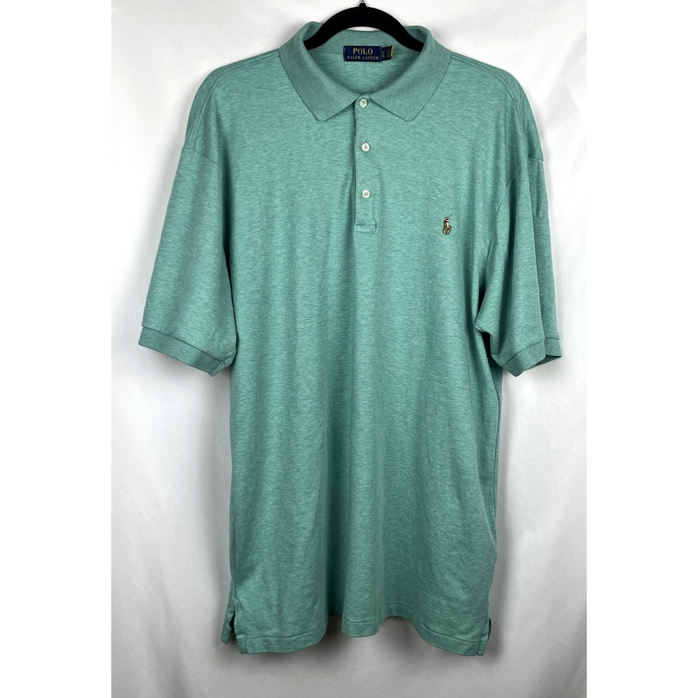 Polo Ralph Lauren Men's XL Tall Green Heather Soft Cotton Knit Polo Shirt XLT